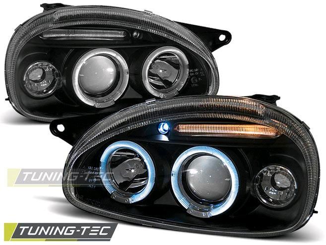 LED Angel Eyes Scheinwerfer schwarz für Opel Corsa B 93-00 in Calden