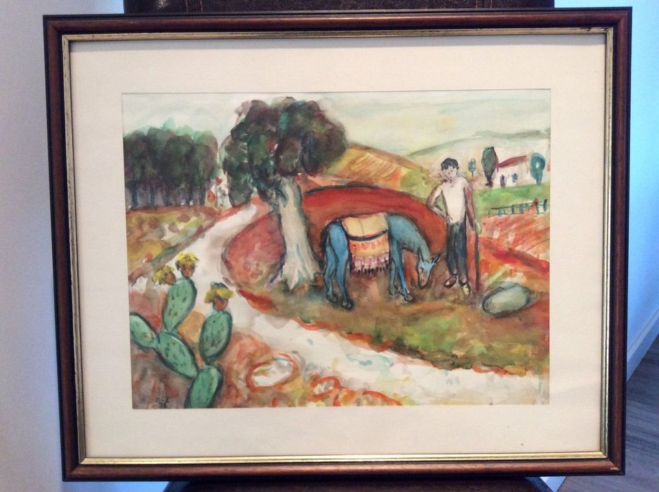 Original von Daher Zidany, signiert, Aquarell auf Papier, gerahmt in Fürth