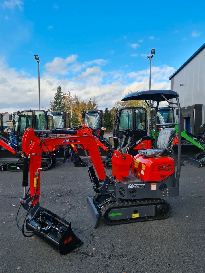 Bagger, Minibagger, 1 t Gesamtgewicht, Knickarm, inklusive GRATIS SCHAUFELPAKET, Microbagger, klappbares Dach, SOFORT VERFÜGBAR, Lieferung möglich in Oberthulba