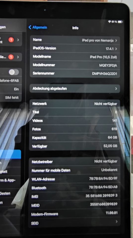 iPad Pro 1 Generation 64Gb mit Halterung in Wehingen