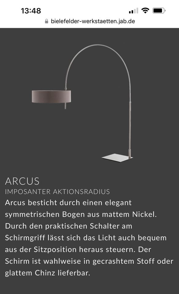 Design Bogenlampe Arcus Bielefelder Werkstätten in Dortmund