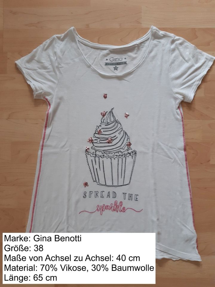 Damen Oberteil T-Shirt weiß Cupcake Gr. 38 Gina Benotti in Rheda-Wiedenbrück