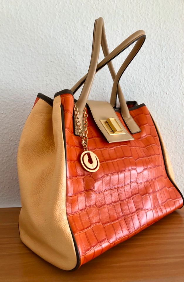 Designer Tasche Charles Jourdan Leder orange/beige Vintage in Heidelberg