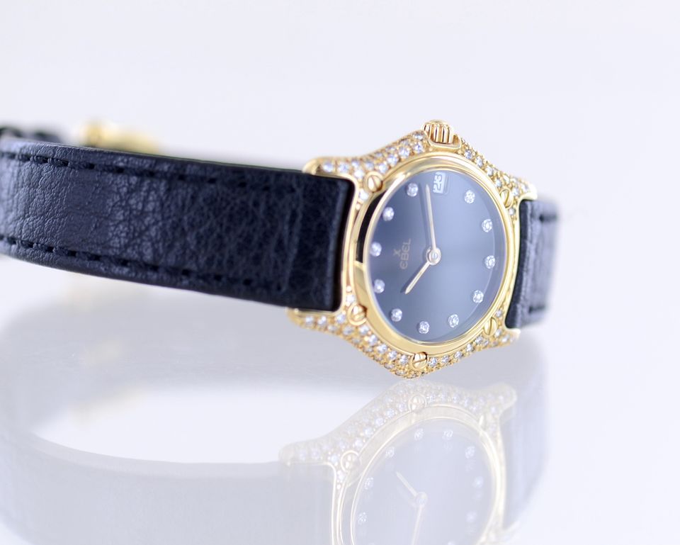 Ebel Uhr 18K Gold 1911 Luxus Lady Onyx Dial Factory Diamond rar in Langenfeld