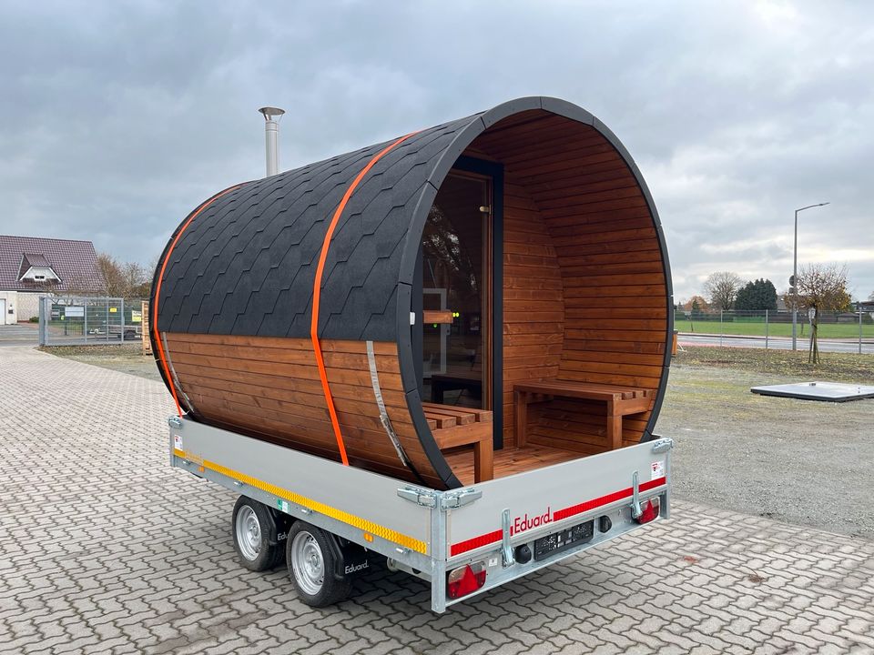 Mobile Sauna 3m Fasssauna auf rädern Vermietung Mietsauna Fass in Stuhr