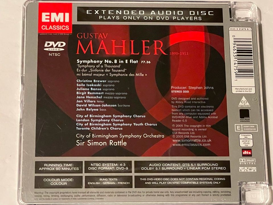 Simon Rattle Mahler Symphony No. 8 Audio-DVD Extended Audio Disc in Hamburg