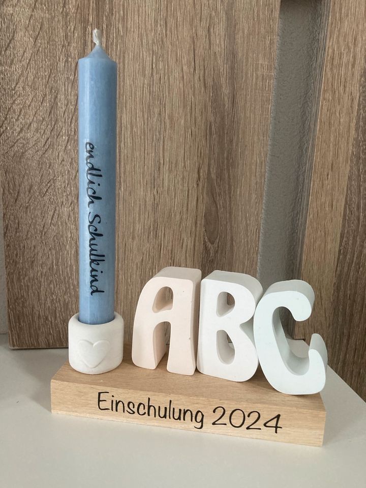 Deko zur Einschulung - Kerzen, Kerzenhalter, ABC - Raysin in Schotten