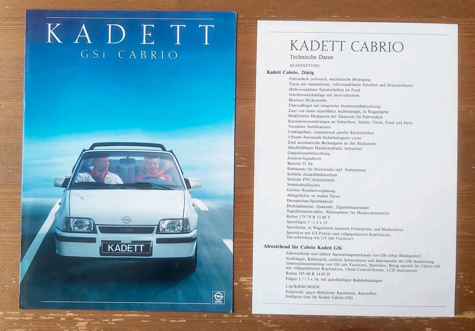 Prospekt Opel Kadett E GSi  Cabrio 1987 + Technik in Hannover