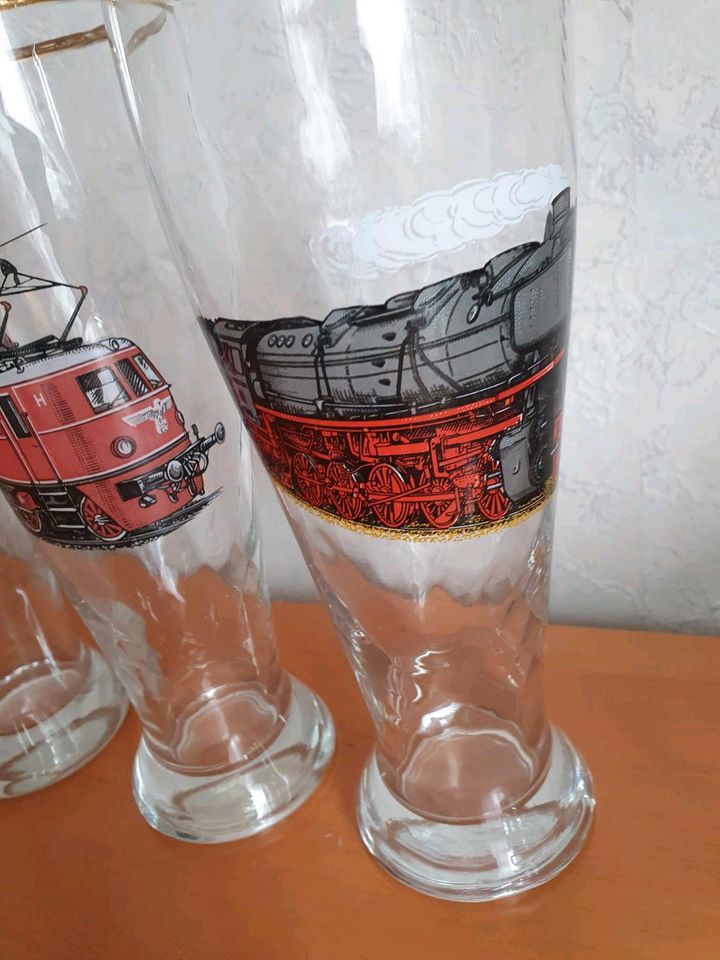 *RESERVIERT*4 x Weizenglas, Weizenbierglas mit Eisenbahnmotiv in Nürnberg (Mittelfr)