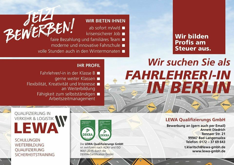 JETZT! Fahrlehrer/-in gesucht AB SOFORT in Berlin [LSZ] in Berlin