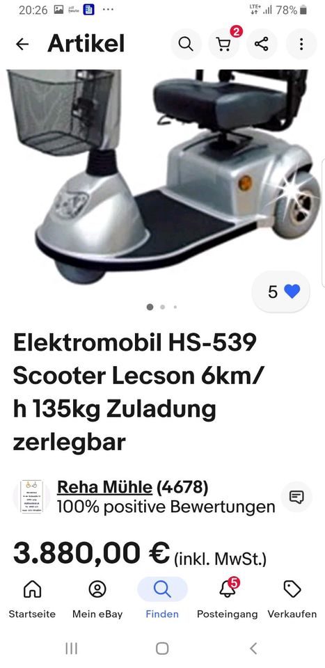 Elektromobil HS-539 Scooter Lecson das Vorgängermodell 6km/H in Stuttgart