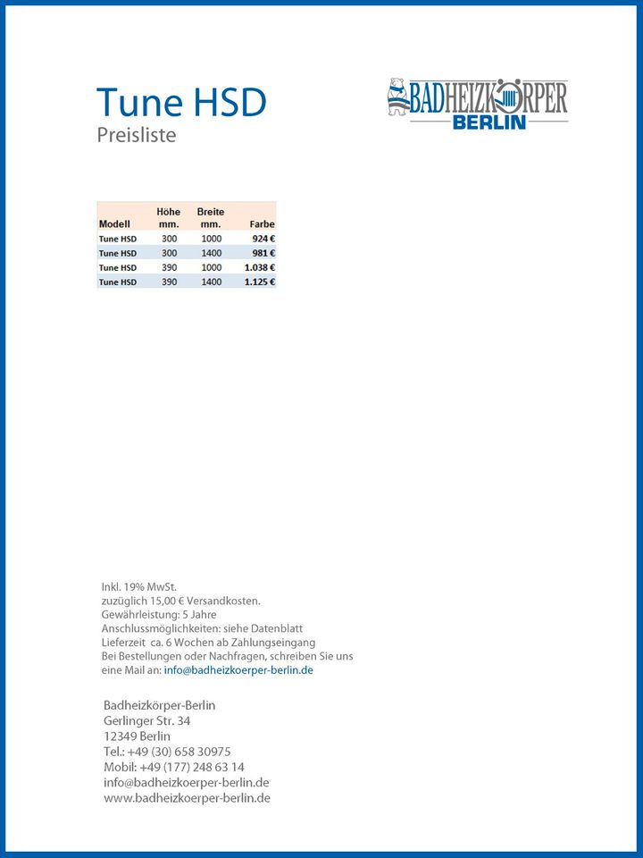 Badheizkörper Handtuchwärmer Handtuchtrockner TUNE HSD in Berlin