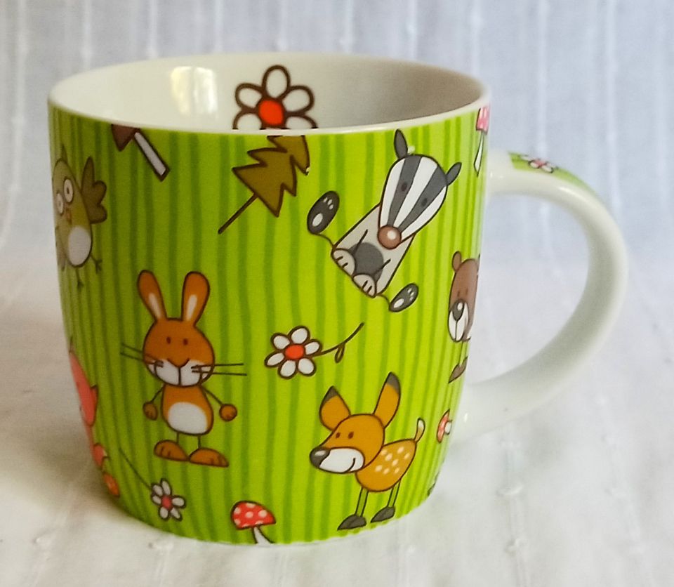 HERZ & HEIM große TASSE grün gestreift WALDFREUNDE Wald-Tiere MUG in München