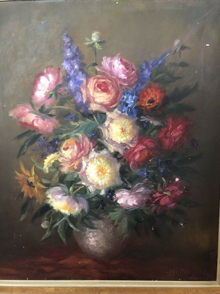 Ölgemälde von Otto Stieglitz, Blumen in Aichwald