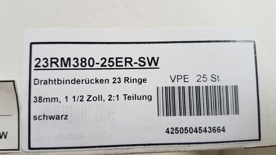 22x Drahtbinderücken 23 Ringe 38mm, 1 1/2 Zoll, 2:1 Teilung | NEU in Erlangen