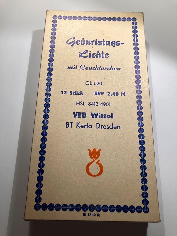 Geburtstagslichte mit Leuchterchen, DDR, Kerzen in Hackenheim