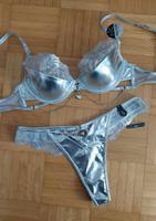 Half-Cup Longline-BH Cup 75C String Tanga S/36 Metallic silver Bayern - Augsburg Vorschau