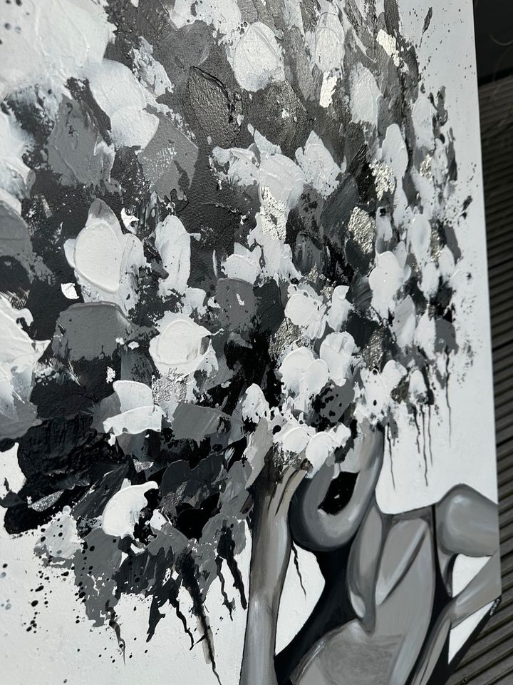 Acrylbild Struktur Gemälde Leinwand Bild modern schwarz weiß Art in Nordenham