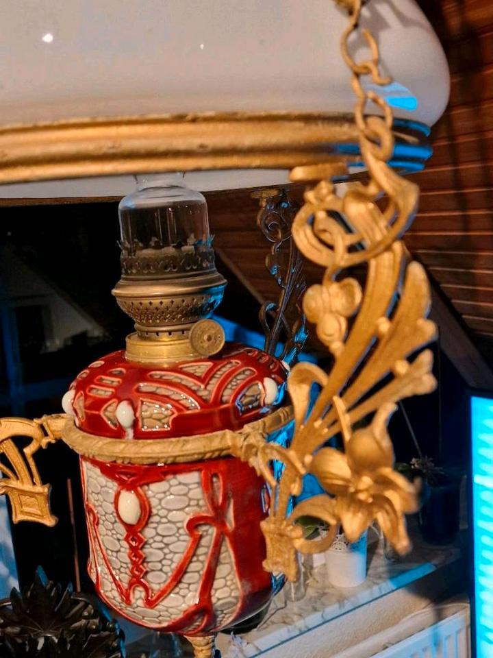 Antike Petroleumlampe Hängelampe Jugendstil Majolika ca.1910 in Lübeck