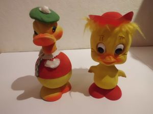 2x Ente Stehauf Wackelfigur & Steck Elemente Steckfigur 70er