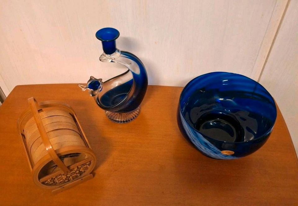 Lindner Gebäckschalen, Vase,Kerzenhalter Glas blau.,Messing.... in Barßel