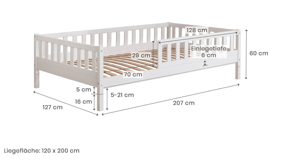 Kinderbett Bodenbett Kiefer massiv Weiß / Natur / Grau in Kirchlengern