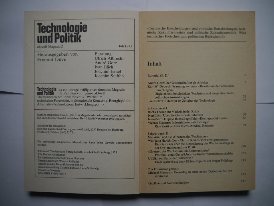 Freimut Duwe (Hg.): Technologie und Politik. Aktuell-Magazin 2 in Berlin