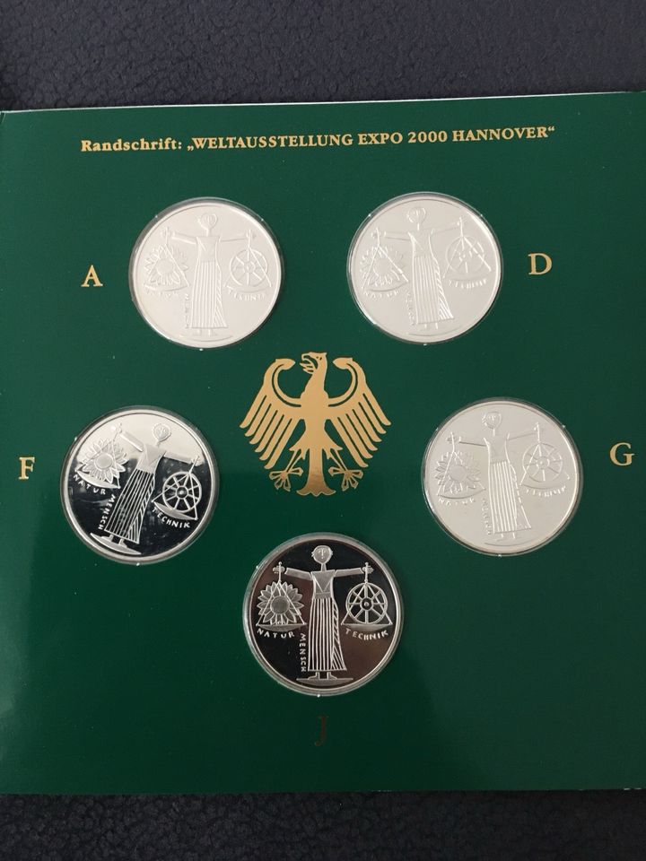 Letzten 5x10 Deutsche Mark 925er Silber Spiegelglanz Sehr selten in Wertingen