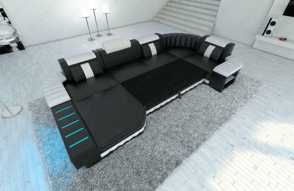 Wohnlandschaft Bellagio U Form Stoffsofa Couch mit Ottomane LED in Berlin