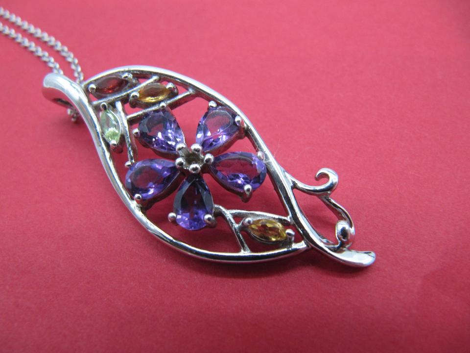 925 Silber Kette + gr. Anhänger mit Citrin Peridot Amethyst ... in Eystrup