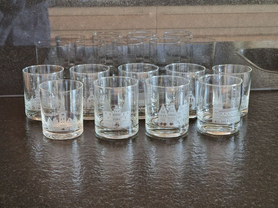 9 x Whiskygläser, Rotter Glas, Lübecker Stadtmotive in Lübeck