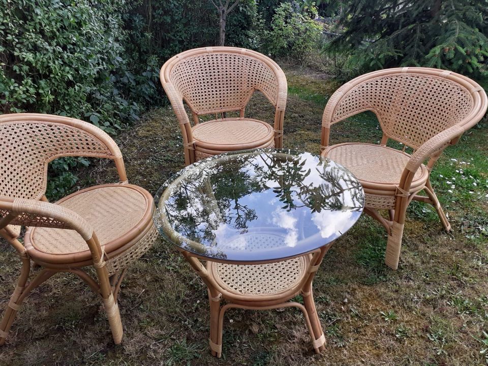 Garten Möbel Sitzecke Rattan Tisch und 3 Stühle Terrasse in Leipzig