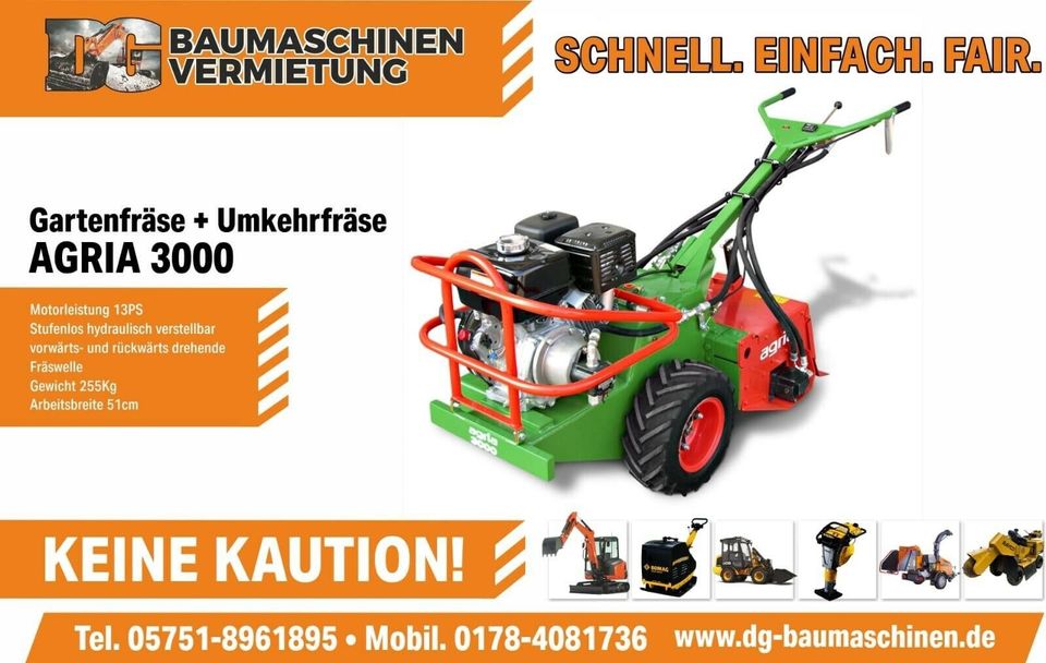 Minibagger mieten ab 60,- Euro Bagger zu leihen vermieten Baumaschinenvermietung  2,0t in Porta Westfalica