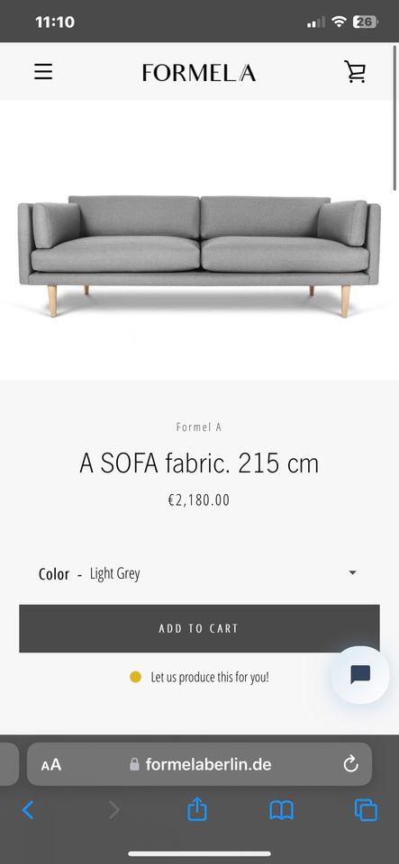 Formel A a Sofa fabric 215 cm Hellgrau Designer Couch NP 2180 in Berlin