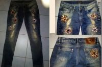 Handgefertigte Designer used-look-Jeans Gr.XS exkl.perlenverziert Niedersachsen - Isenbüttel Vorschau