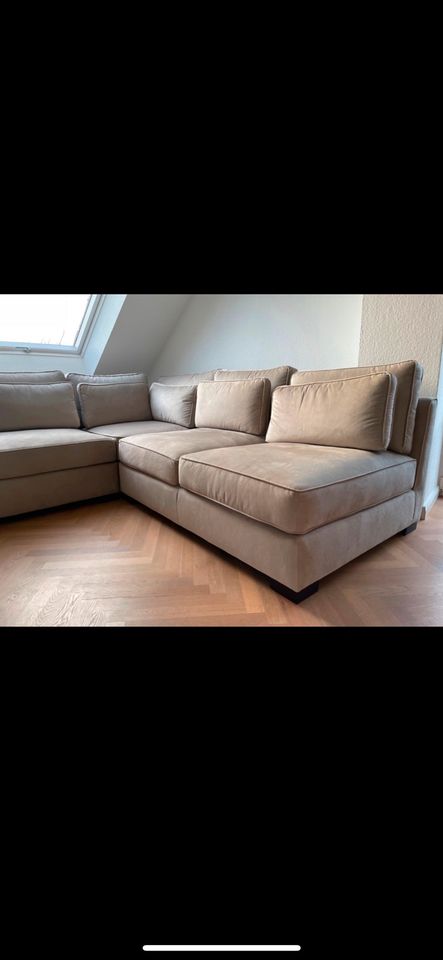 Sofa Couch Wohnlandschaft Ecksofa beige Samt Velours L-Form, Sand in Duisburg