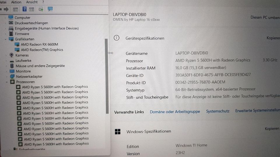 Laptop hp Gaming OMEN O16. RX 6600M 8GB/15'6 144Hz/RYZEN/16GB/SSD in Düsseldorf