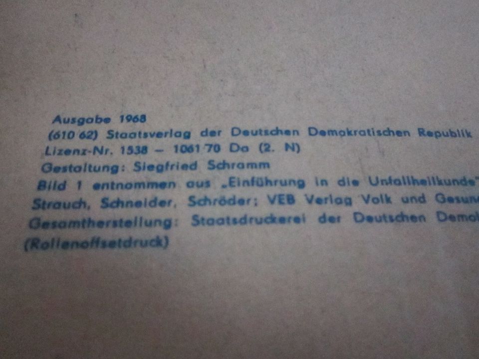 Heft"Anleitung zur Ersten Hilfe bei Unfällen" Ausgabe 1968 in Nordhausen