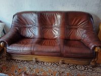 Leder Sofa Couch Set mit Tisch masiv Holz Hessen - Obertshausen Vorschau