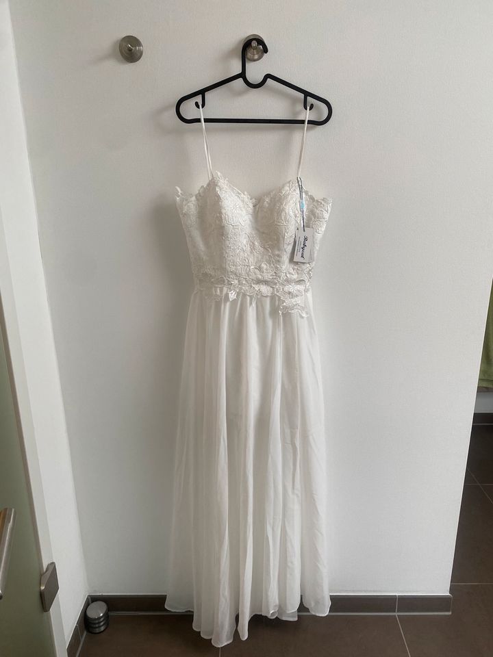 Brautkleid neu kurz mit Überrock Spitze Boho Strand in Mönchengladbach