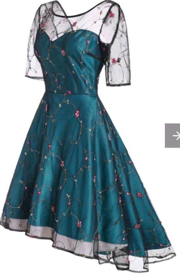 Cocktailkleid blau petrol Spitze Blumen XXL Abendkleid in Bottrop