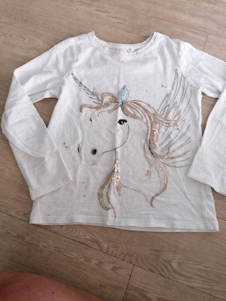 Next Langarmshirt Shirt Pulli Pullover weiß 128 Pferd Einhorn in Thannhausen