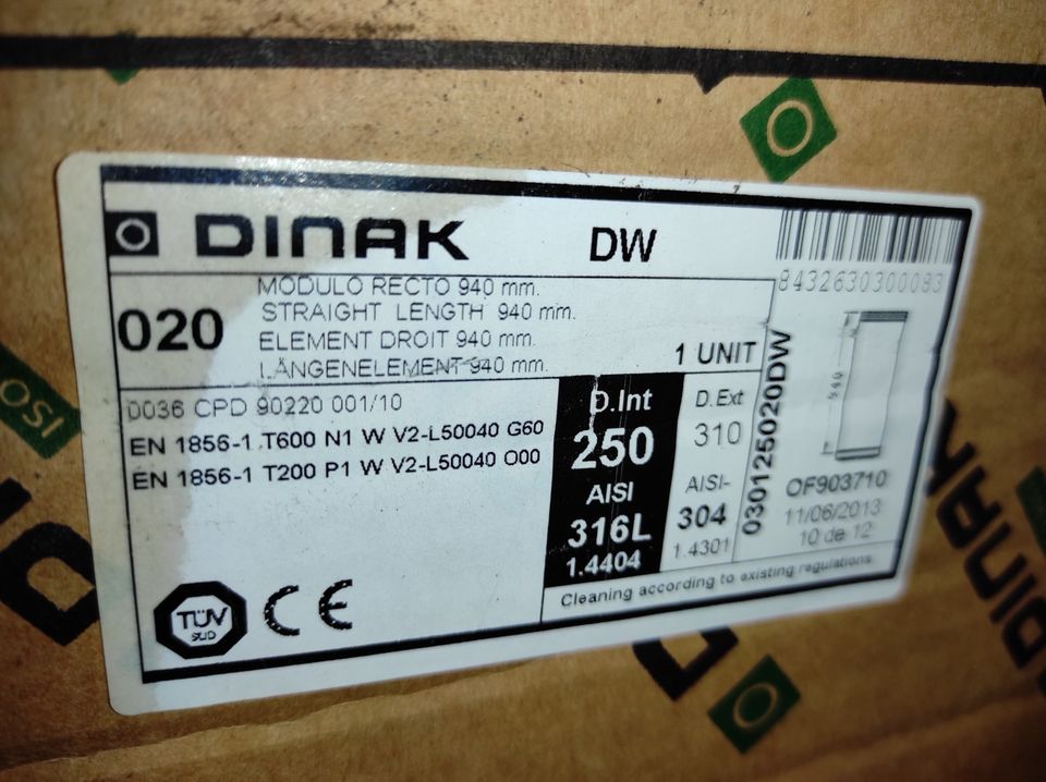 Dinak Ofenrohr Doppelwandig 250mm Edelstahlrohr Neu in Eystrup