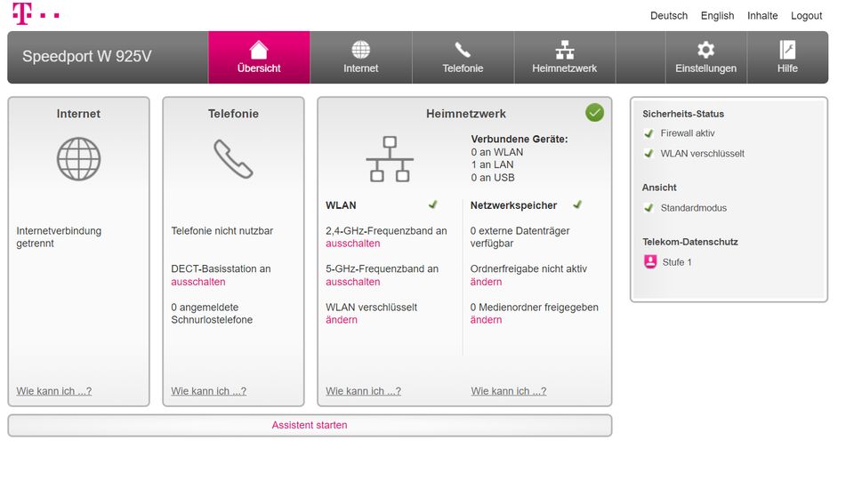 Telekom Speedport W 925V 4-Port 2.4 GHz/5 GHz DSL Wireless Wifi R in Übersee