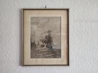 Schiffsbild Vintage Schiff Bild Rahmen Lithographie Kupferstich Hessen - Groß-Gerau Vorschau