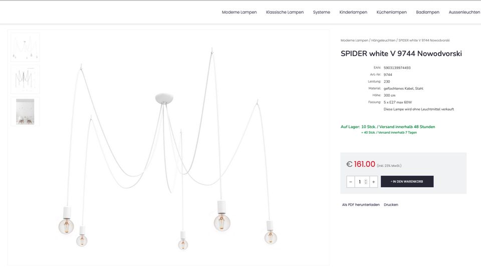 Design Leuchte Lampe Spider Deckenleuchte von Nowodvorski NEU in Südlohn