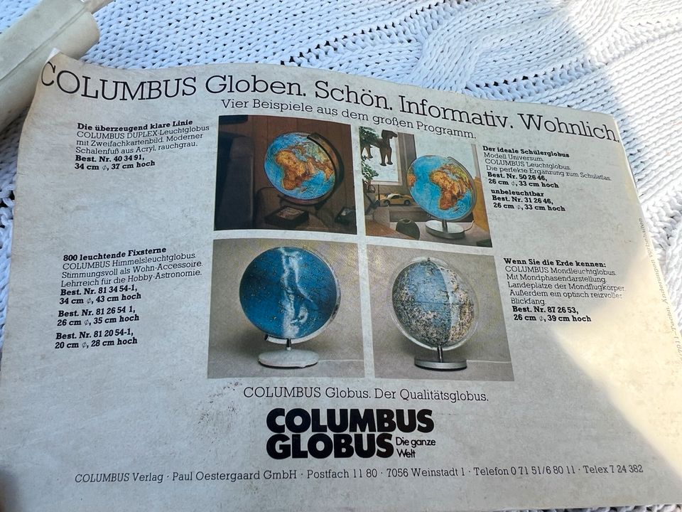 Globus columbus Vintage Original 50 j mit Broschüre leuchtet in Datteln