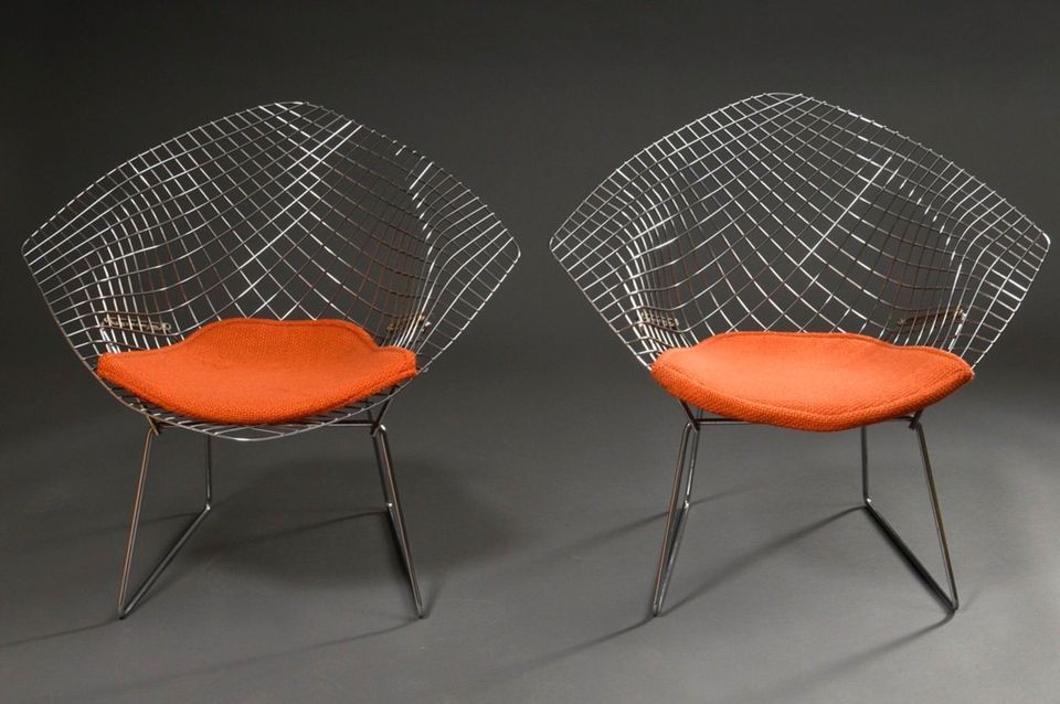 KNOLL INT Harry Bertoia Wire Diamond Chair 421 orange Chrom in Hamburg