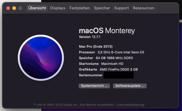 Apple Mac Pro (2013) // 3,5GHz E5 // 64GB RAM // AMD D500 3GB in Hamburg