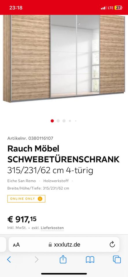 Rauch Möbel Schrank 315/231/62 cm Schwebetüren Kleiderschrank in Bonn